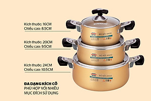 Bộ Nồi Anod Sunhouse SH6634 -SH6634N (16-20-24cm)-Hàng chính hãng
