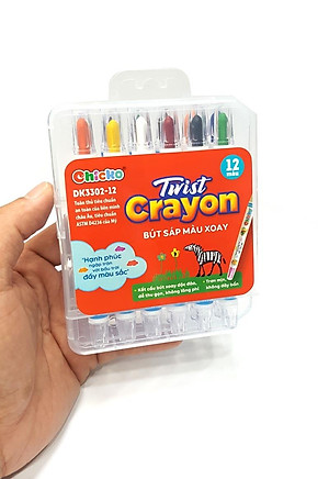 Bút Sáp Màu Xoay - 12 Màu DK 3302-12 (Hộp Nhựa PP)