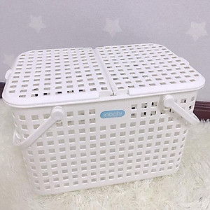 Giỏ Đựng Đồ Đi Sinh Bằng Nhựa Cao Cấp Quai Giữa Có Nắp Đậy  - Màu Xanh