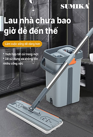 Bộ cây lau nhà SUMIKA C38, thùng lau nhà 2 ngăn tự vắt thông minh, chổi lau sàn nhà 360 độ, 2 bông lau, 1 móc treo cây lau sàn