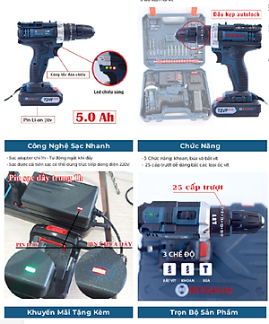 MÁY KHOAN PIN BẮT VÍT BOSHUN 72V CÓ BÚA - 3 CHỨC NĂNG - MOTOR 100% DÂY ĐỒNG - BẢO HÀNH 12 THÁNG