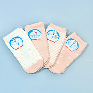 Set hộp 4 đôi tất nữ NICESOKS chất liệu cotton cao cấp, ngắn cổ thể thao, họa tiết Doraemon , hàng chính hãng NS5005FS