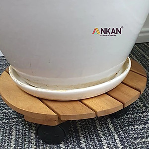 Đế Lót Chậu Cây ANKAN Có Bánh Xe - Gỗ Tràm Mặt Tròn 30cm, Tải Trọng 60kg - Màu Vàng