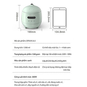 Nồi cơm điện mini đa năng Bear 1.2L (lòng nồi 0.3L) 8 chế độ nấu, Anh Lam Store - Hàng chính hãng