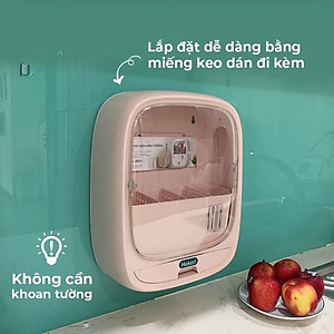 Hộp Đựng Đũa Thìa Dán Tường HOKORI, Bốn Ngăn Tiện Dụng Có Nắp Đậy, Dán Tường Siêu Chắc Chắn - Hàng Việt Nam