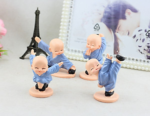 Combo 4 Tượng Chú Tiểu Đánh Võ Dễ Thương Trang Trí Xe Hơi, Bàn Làm Việc, Bonsai PaKaSa