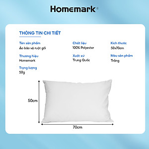 Bảo Vệ Gối Khách Sạn Homemark 50x70cm - Kháng Nước, Chống Bụi, Khóa Kéo Tiện Lợi
