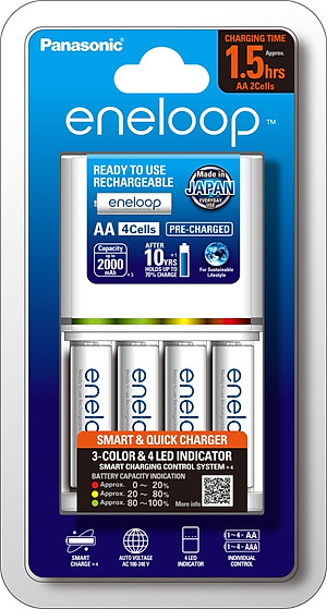 Bộ sạc nhanh pin AA,AAA Eneloop Panasonic K-KJ55MCC40V kèm 4 pin sạc-Hàng chính hãng