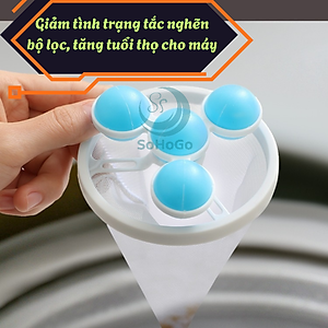 Bộ 2 Túi lọc rác máy giặt hình phễu kèm quả bóng -Lưới lọc rác – lông – sợi vải máy giặt -Dụng cụ lọc cặn bẩn quần áo khi giặt