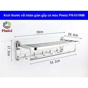 Giá Treo Khăn Tắm Inox 304 Pimisi Có Móc Áo Quần, Với Vắt Khăn Giàn Gấp Gọn Đa Năng Và Thanh Đơn Treo Khăn Mặt Kèm Đinh Ốc Vít Nở Gắn Tường Bằng Khoan Trong Nhà Vệ Sinh | Hàng Chính Hãng