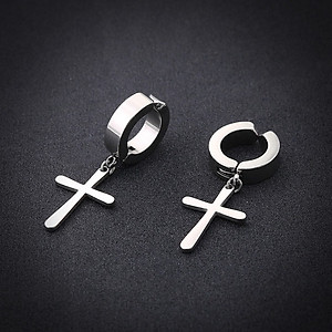 Bông Tai Nam Loại Kẹp Không Cần Bấm Lỗ Tai Hình Thánh Giá Chất Liệu Thép Titan Không Đen Không Dị Ứng TT 1370 - 1 cặp