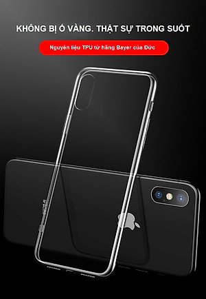Ốp Lưng Kính Cường Lực Trong Suốt Hoàn Toàn. Lưng Kính Không Ố Vàng, Viền Máy Dẻo Cho Iphone X/ XS/ XS Max/ XR/ 7/8 Plus