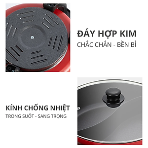 Nồi lẩu điện 2 ngăn Mishio MK112 5L - Hàng chính hãng