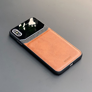 Ốp lưng da kính cao cấp dành cho iPhone XS Max - Màu vàng nâu - Hàng nhập khẩu - DELICATE