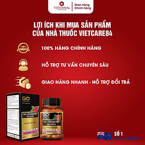 Viên uống viêm đường tiết niệu nhập khẩu chính hãng New Zealand GO CRANBERRY 60000+ (30 viên) hỗ trợ điều trị viêm đường tiết niệu, viêm phụ khoa, giảm tiểu buốt, tiểu dắt, tiểu đêm, khó đi tiểu