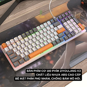 Bàn phím cơ ZIYOULANG K3 cao cấp - Phím cơ gaming 100 phím trục cơ, Led ấn tượng với 16,5 triệu màu 10 chế độ - Hàng nhập khẩu