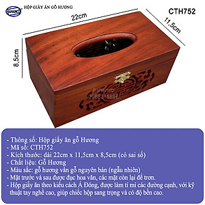 Hộp giấy ăn gỗ Hương cỡ lớn hàng VIP - Đục Khắc Hoa Văn Tinh Xảo/ Độc Đáo/ kiểu cách phương Đông - CTH752