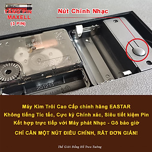 Đồng Hồ NHẠC CHUÔNG Báo Giờ Có 16 Điệu NHẠC GÕ - Máy Kim Trôi EASTAR Nhật - SỐ NỔI 3D - Mặt TRÒN Viền NÂU - Tặng Pin Maxell