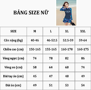 Bộ đồ bơi cho nữ dài tay hai mảnh chân váy liền quần size từ 40kg đến 64kg