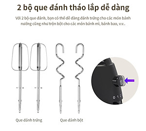Máy đánh trứng Lock&Lock Hand Mixer EJM501DGRY 250-300W - Hàng chính hãng
