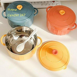 Bát úp mì - Bát ăn mì tôm inox 2 lớp cách nhiệt hình chiếc nồi có nắp đậy