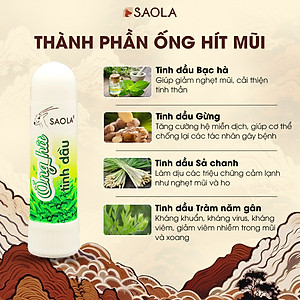 Ống hít tinh dầu thiên nhiên SAOLA - Ống Hít Thảo Dược Huế, Giảm Nghẹt Mũi, Nhức Đầu, Say Tàu Xe - Hàng Chính Hãng