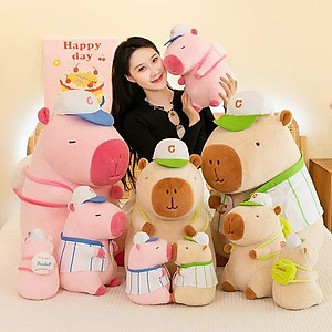 Thú nhồi bông capybara màu hồng mặc áo bóng chày dễ thương - Size từ 30cm đến 40cm - Quà tặng gấu bông capybara chuột lang êm mịn
