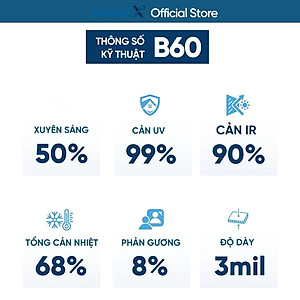 Phim cách nhiệt dán kính NanoX B60 chống nắng nóng & chống UV mạnh mẽ