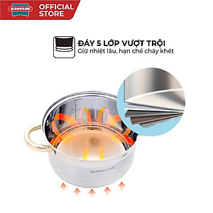 Bộ Nồi Inox 5 Đáy SUNHOUSE Đáy Từ SH781 16, 20, 24 cm