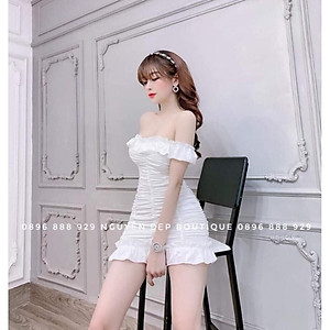 Đầm body trễ vai nhún thân kèm mút