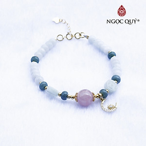 Vòng cẩm thạch phỉ thúy phối thạch anh hồng charm bạc mạ vàng - Ngọc Quý Gemstones