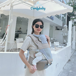 Địu ngồi trẻ em cao cấp siêu mềm 4 tư thế công nghệ Air Mesh thoáng khí - Comfybaby CF818 - tặng yếm tam giác
