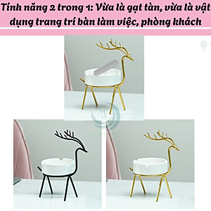 Gạt Tàn Hình Hươu Nghệ Thuật Cao Cấp- Gạt Tàn Trang Trí Kiểu Dáng Hươu Vàng- Gạt Tàn Sứ Hươu Vàng Phong Cách Bắc Âu- Gạt Tàn Sứ Kèm Giá Đỡ Hươu Kim Loại