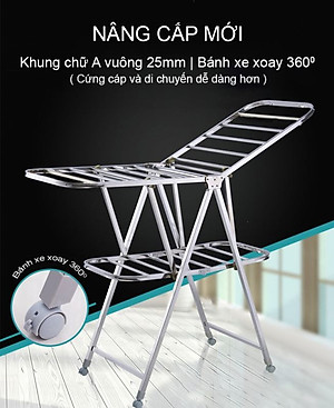 Giàn phơi, kệ phơi đồ Inox xếp gọn có bánh xe - Chính hãng NIKITA 818ABX