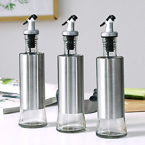 Chai rót dầu ăn, nước tương thủy tinh bọc Inox 304 cao cấp 300ml bằng thủy tinh chai hũ lọ gia vị dụng cụ nhà bếp tiện ích VANDO
