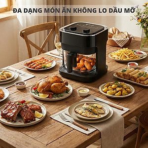 Nồi chiên không dầu thủy tinh Mishio MK373 - Dung tích 7 lít lòng nồi không bong tróc gỉ sét - Hàng chính hãng