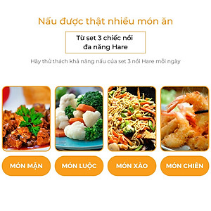 Bộ nồi inox đáy từ HR-S301 (16,20,24cm) - thương hiệu Hare -  lỗi 1 đổi 1