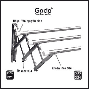 Giàn phơi xếp ống 22mm inox 304 thông minh cao cấp Goda loại 1.2 mét GD-141a