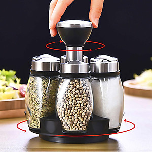 Bộ 6 Lọ Đựng Gia Vị Chất Liệu Thủy Tinh Kèm Đế Xoay 360 Tiện Lợi- TẠo Sang Trọng, Gọn Gàng Cho Căn Bếp - Hàng Chính Hãng MINIIN