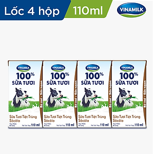 COMBO 6 LỐC SỮA TƯƠI TIỆT TRÙNG VINAMILK 100% SÔCÔLA - LỐC 4 HỘP X 110ML