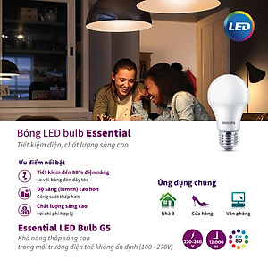 Bóng đèn LED Bulb PHILIPS Essential E27 - Tiết kiệm điện, Ánh sáng chất lượng cao - Hàng Chính Hãng