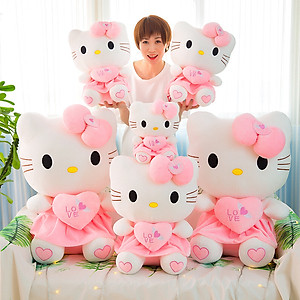 Gấu Bông Mèo Kitty Ôm Tim Siêu Dễ Thương (25cm--->60cm) Hàng Cao Cấp Loại 1 Chất Lượng Cao, An Toàn Cho Trẻ Nhỏ