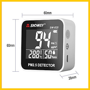 Máy Đo Chất Lượng Không Khí SNDWAY SW-825 - Đo Bụi Siêu Mịn PM2.5 - Đo Nhiệt Độ - Độ Ẩm Thời Gian Thực - Sử Dụng Pin Sạc - Hàng Chính Hãng