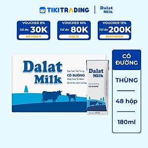 Thùng 48 hộp sữa tươi tiệt trùng Dalatmilk có đường 180 ml