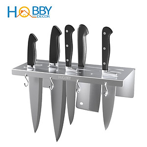 Kệ treo dao kéo Inox 304 có 4 móc treo dán tường Hobby home decor KDT