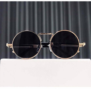 Kính râm, Kính mát Mắt tròn xoe chống nắng chống uv gọng kim loại lò xo (ĐEN)
