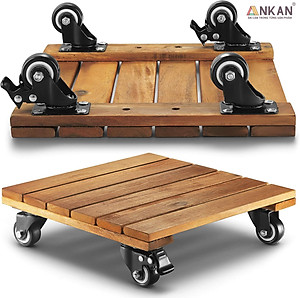 Kệ Để Chậu Cây Có Bánh Xe ANKAN, Đế Để Chậu Cây, Kệ Giá Đỡ Chậu Hoa Cây Cảnh, Hình Vuông Màu Vàng R30 Cm, Tải 150kg