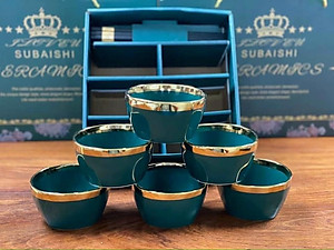 Bộ 6 Bát Sứ Màu Xanh-Trắng Viền Mạ Vàng Cao Cấp- Tặng Kèm Đũa Phong Cách Nhật- Hàng Chính Hãng MINIIN