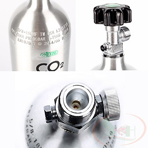 Bình co2 nhôm Ista 0.5L, 1L, 2L, 3L Aluminum Cylinder van tổng kim loại Đài Loan thủy sinh 1, 2, 3 lít