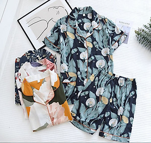 Bộ Đồ Pijama Nữ Cao Cấp Azuno BN0045 Mặc Nhà Ngắn Tay Chất Liệu Cotton Lụa Mặc Mùa Hè Rất Mát